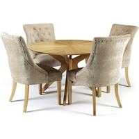 Serene Bexley Oak Dining Set - Round with 4 Hampton Mink Fabric Chairs