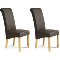 Serene Kingston Brown Faux Leather Dining Chair with Oak Legs (Pair)