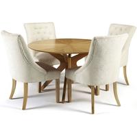 Serene Bexley Oak Dining Set - Round with 4 Hampton Pearl Fabric Chairs