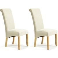 Serene Kingston Cream Plain Fabric Dining Chair with Oak Legs (Pair)