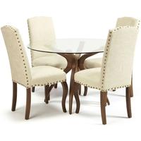 Serene Islington Walnut Dining Set - Round with 4 Kensington Pearl Chairs