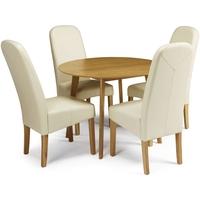 serene croydon oak dining set round with 4 marlow cream faux leather c ...