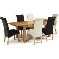 Serene Bromley Oak Dining Set - Extending with 3 Kingston Cream Plain and 3 Aubergine Plain Chairs