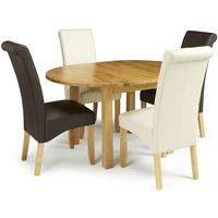 Serene Sutton Oak Dining Set - Round Extending with 2 Kingston Brown and 2 Cream Faux Leather Chairs