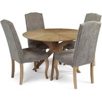 Serene Bexley Oak Dining Set - Round with 4 Kensington Bark Fabric Dining Chairs