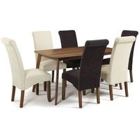 Serene Westminister Walnut Dining Set - 150cm Fixed Top with 3 Kingston Aubergine Plain and 3 Cream Plain Chairs