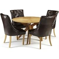 Serene Bexley Oak Dining Set - Round with 4 Hampton Brown Leather Chairs