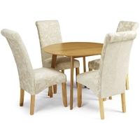 Serene Croydon Oak Dining Set - Round with 4 Kingston Cream Floral Chairs