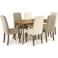 Serene Westminister Walnut Dining Set - 150cm Fixed Top with 3 Kensington Bark and 3 Pearl Chairs