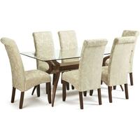 Serene Islington Walnut Dining Set - Rectangular with 6 Kingston Cream Floral Chairs