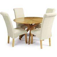 Serene Bexley Oak Dining Set - Round with 4 Kingston Cream Plain Fabric Dining Chairs