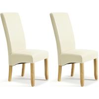 Serene Merton Cream Faux Leather Dining Chair with Oak Legs (Pair)