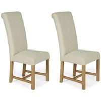 Serene Greenwich Cream Plain Fabric Dining Chair with Oak Legs (Pair)