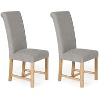 Serene Greenwich Silver Plain Fabric Dining Chair with Oak Legs (Pair)