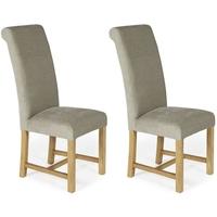 Serene Greenwich Stone Plain Fabric Dining Chair with Oak Legs (Pair)