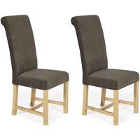 Serene Greenwich Brown Plain Fabric Dining Chair with Oak Legs (Pair)