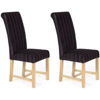 Serene Greenwich Aubergine Stripe Fabric Dining Chair with Oak Legs (Pair)