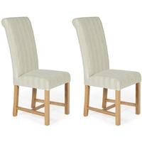 Serene Greenwich Cream Stripe Fabric Dining Chair with Oak Legs (Pair)