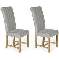 Serene Greenwich Silver Stripe Fabric Dining Chair with Oak Legs (Pair)