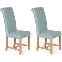 Serene Greenwich Duck Egg Stripe Fabric Dining Chair with Oak Legs (Pair)