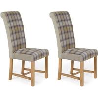 Serene Greenwich Stone Tartan Fabric Dining Chair with Oak Legs (Pair)