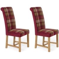 serene greenwich red tartan fabric dining chair with oak legs pair