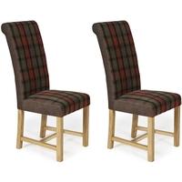 Serene Greenwich Brown Tartan Fabric Dining Chair with Oak Legs (Pair)