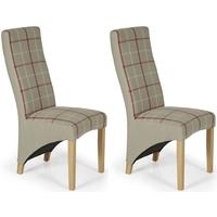 Serene Hammersmith Natural Tartan Fabric Dining Chair with Oak Legs (Pair)