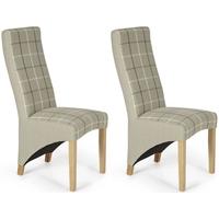 Serene Hammersmith Latte Tartan Fabric Dining Chair with Oak Legs (Pair)