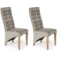Serene Hammersmith Stone Tartan Fabric Dining Chair with Oak Legs (Pair)