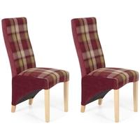 serene hammersmith red tartan fabric dining chair with oak legs pair