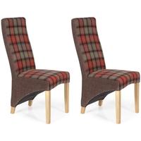 Serene Hammersmith Brown Tartan Fabric Dining Chair with Oak Legs (Pair)