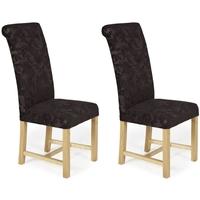 Serene Greenwich Aubergine Floral Fabric Dining Chair with Oak Legs (Pair)