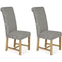 Serene Greenwich Silver Floral Fabric Dining Chair with Oak Legs (Pair)
