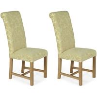 Serene Greenwich Oatmeal Floral Fabric Dining Chair with Oak Legs (Pair)