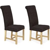 Serene Greenwich Aubergine Plain Fabric Dining Chair with Oak Legs (Pair)