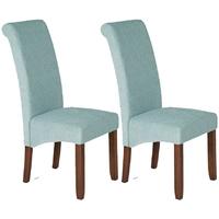 Serene Kingston Duck Egg Plain Fabric Dining Chair with Walnut Legs (Pair)