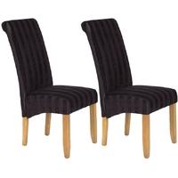 Serene Kingston Aubergine Stripe Fabric Dining Chair with Oak Legs (Pair)