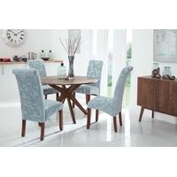 Serene Waltham Walnut Dining Set - 120cm Round Fixed Top with 4 Kingston Duck Egg Floral Fabric Chairs