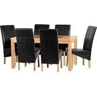 Seconique Wexford 59in Dining Set G1 Oak Veneer with Walnut Inlay and Black Faux Leather Chairs