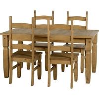 Seconique Corona Mexican Waxed Pine 5ft Dining Set with 4 Wooden Pad Chairs