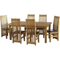 Seconique Tortilla Waxed Pine Dining Set with 6 Brown Faux Leather Seat Pad Chairs