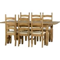 Seconique Corona Mexican Waxed Pine Dining Set- 6-8 Seater Extending Table with Cream Pad Chairs