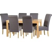 Seconique Wexford 59in Dining Set G10 Oak Veneer with Walnut Inlay and Charcoal Faux Leather Chairs