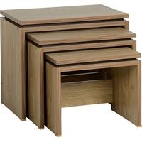 Seconique Charles Nest of Tables in Oak Effect Veneer With Walnut Trim