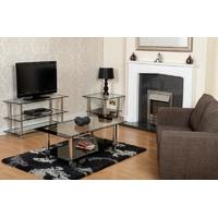 seconique harlequin black glass silver occasional set