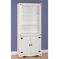 Seconique Corona White and Distressed Waxed Pine 2 Door Bookcase