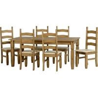 seconique corona mexican waxed pine 6ft dining set with 6 cream pad ch ...