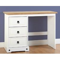 Seconique Corona White Distressed Waxed Pine Dressing Table - 3 Drawer