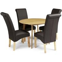 Serene Croydon Oak Dining Set - Round with 4 Kingston Brown Faux Leather Chairs